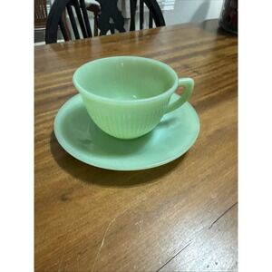 Vintage Fire King Jadeite Oven Ware Jane Ray Cup and Saucer